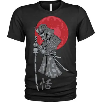 Vyriški Samurajus T-Shirt | S Plus Size | Japonijos Ronin Kariai Ninja Raudonas Mėnulis